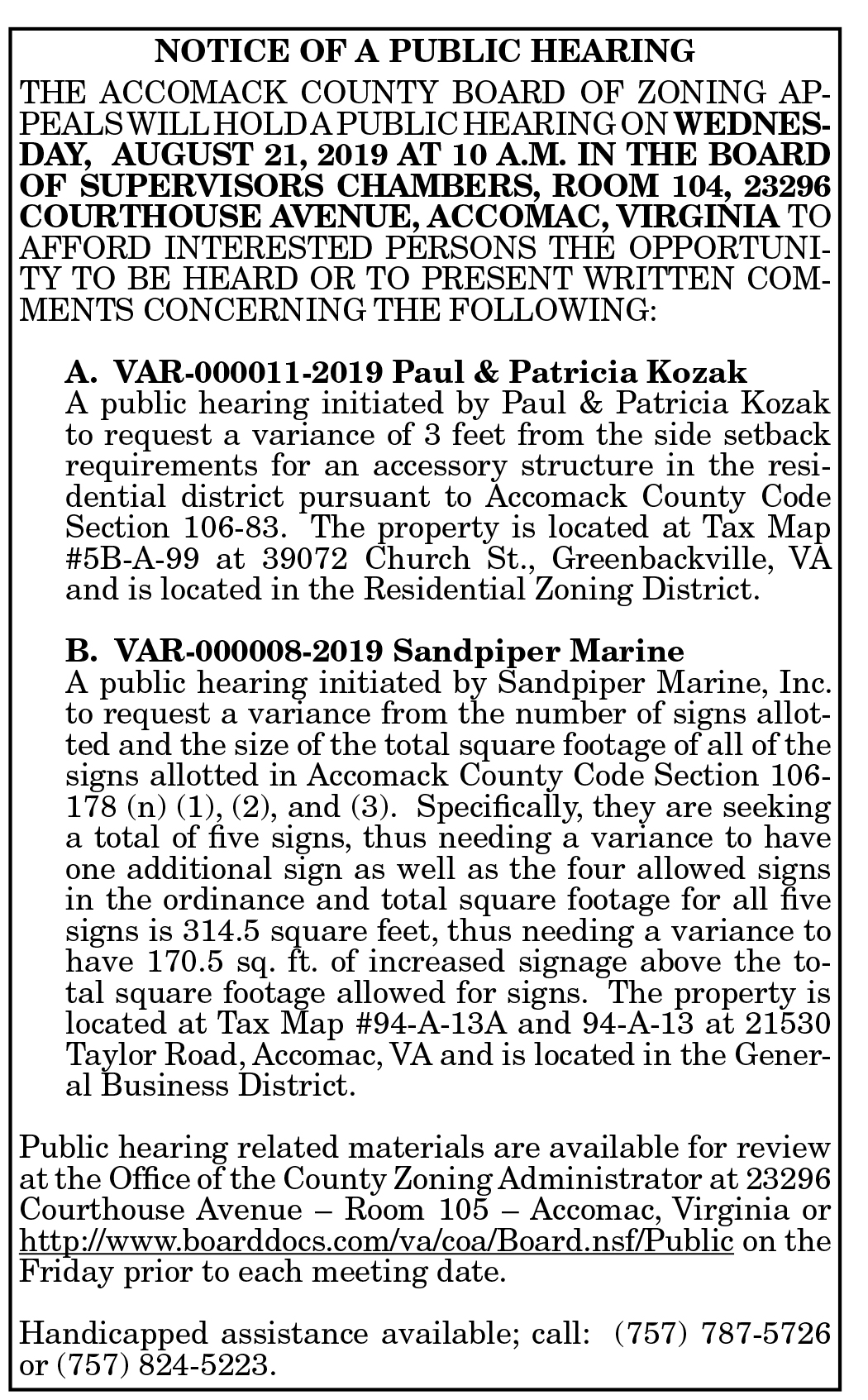 Accomack BZA Notice