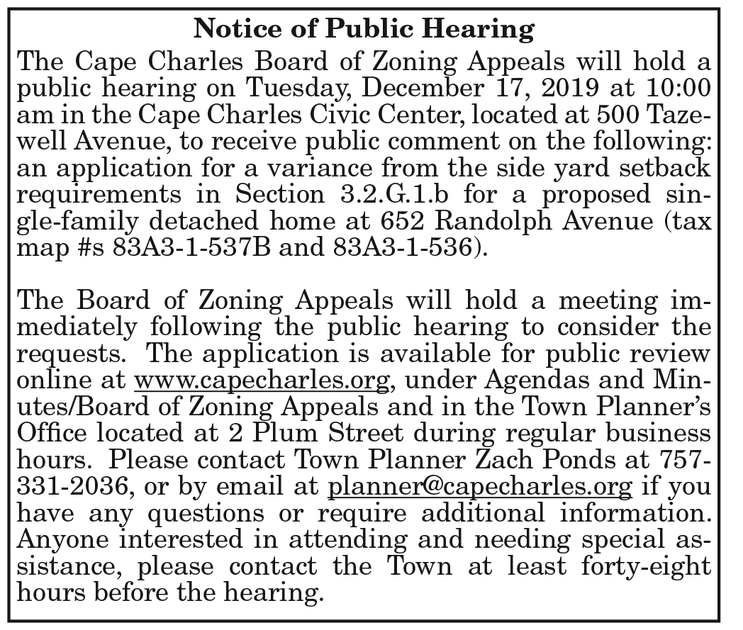 Cape Charles Public Hearing 11.29, 12.6.19