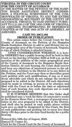Adding Accomack to Hampton Roads Sanitation District 8.21, 8.28, 9.4