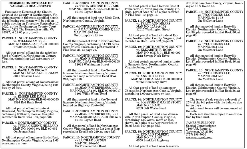 Northampton Commissioners Sale 8.28, 9.4, 9.11