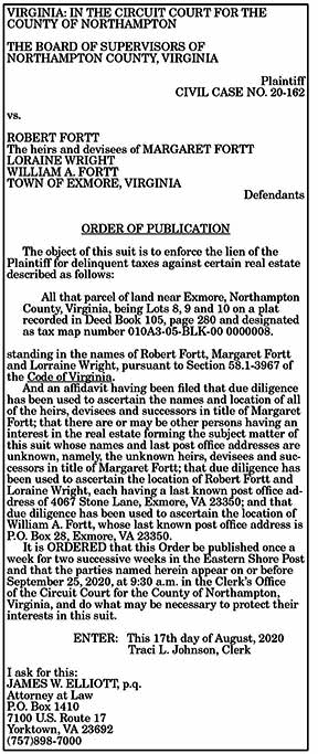 Order of Publication Fortt 8.21, 8.28