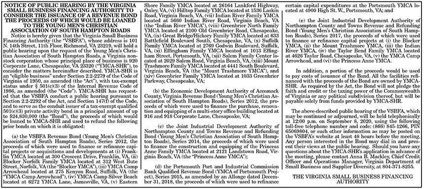 Public Hearing by VA Small Business Financing Authority 8.28, 9.4