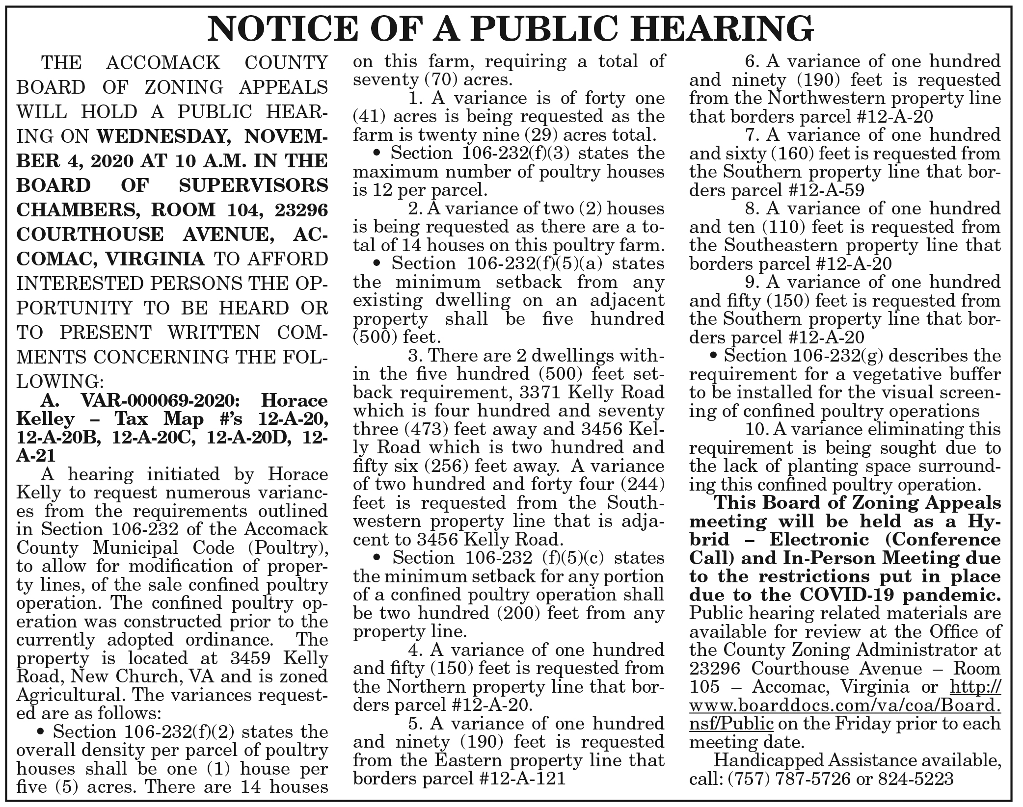 Accomack BZA hearing 10.23, 10.30