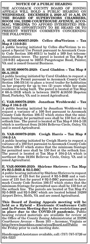 Accomack BZA Public Hearing 11.20, 11.27