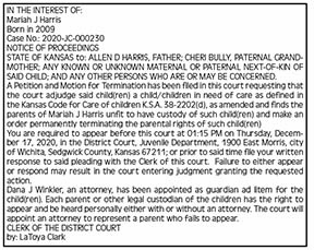 Petition for Termination of Parental Rights of Mariah Harris 11.27, 12.4