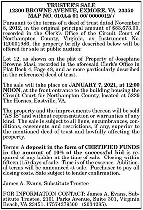 TRUSTEE’S SALE 12300 Browne Avenue, Exmore 12.25, 1.1