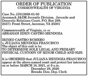 PHYSICAL CUSTODY of Castro Mendoza 1.8, 1.15, 1.22, 1.29
