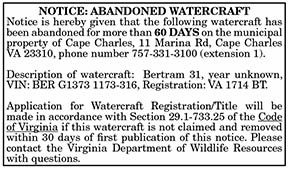 NOTICE ABANDONED WATERCRAFT 2.26, 3.5, 3.12
