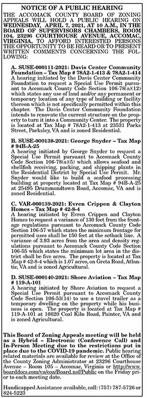 Accomack BZA Notice 3.19, 3.26