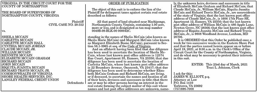 Order of Publication McCain 3.26, 4.2
