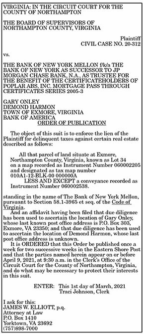 Order of Publication Onley et al. 3.5, 3.12