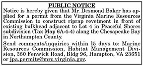 VMRC Public Notice Baker 3.26