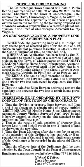 An Ordinance Vacating A Property Line Of A Subdivision Plat 4.30, 5.7