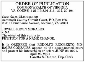 Petition For A Name Change Morales 4.30, 5.7, 5.14, 5.21