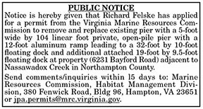 VMRC Public Notice-Felske Permit Application 6.11
