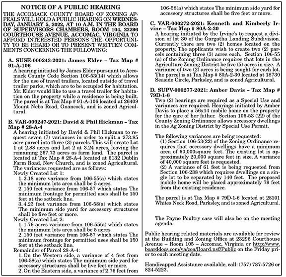 Accomack BZA Public Hearing 12.17, 12.24