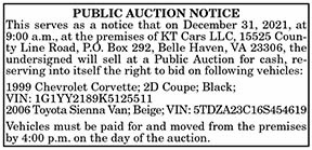 KT Cars LLC Public Auction 12.24