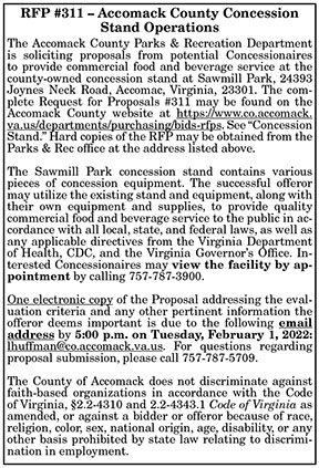 RFP #311 Accomack County Concession Stand Operations 1.14, 1.21