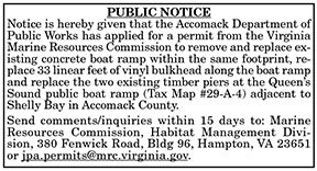 VMRC Public Notice for Accomack Department of Public Works 1.21