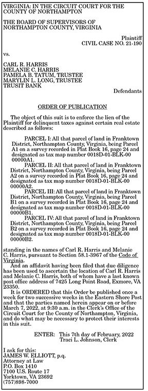 Order of Publication Harris 2.11, 2.18