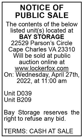Bay Storage Public Sale 4.22