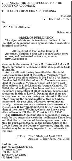 Order of Publication Blake 4.22, 4.29
