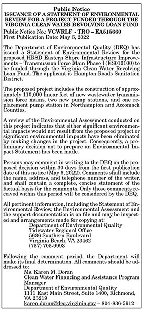 HRSD Statement of Environmental Review 5.6, 5.13
