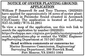 Notice of Oyster Planting Ground Application Bonawell and Thornes 5.16, 5.13
