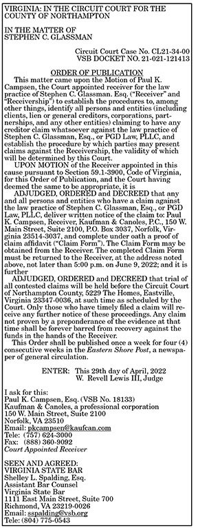 Order of Publication Glassman 5.6, 5.13, 5.20, 5.27