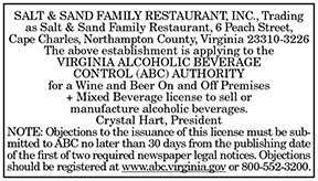 Salt & Sand Family Restaurant ABC License Application 5.6, 5.13