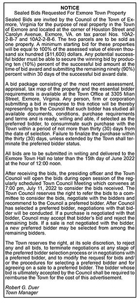 Sealed Bids Requested for Exmore Town Property 5.13