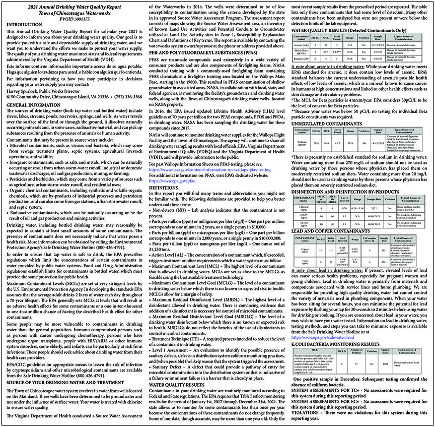 Town of Chincoteague 2021 Annual Drinking Water Quality Report 5.20