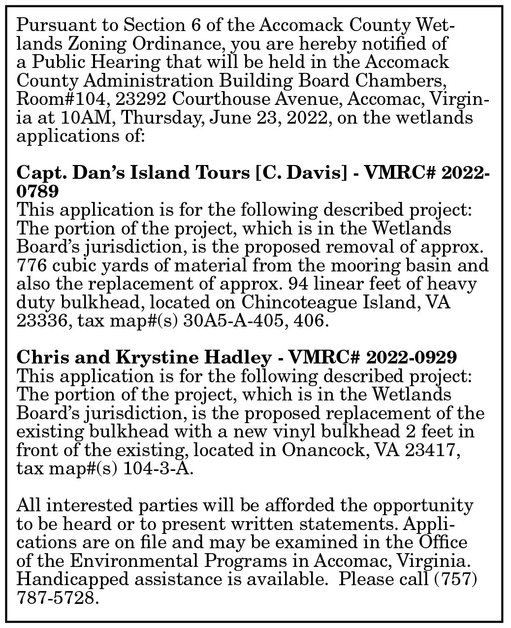 Accomack County Wetlands Board 6.10, 6.17