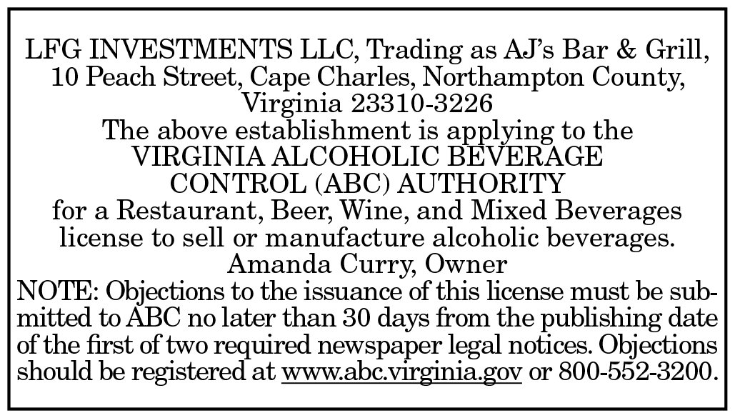 AJ’s Bar & Grill ABC License 6.10, 6.17