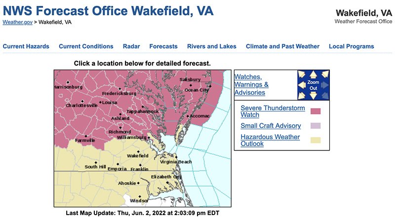 Accomack Under Severe Thunderstorm Watch Until 9 p.m. Thursday, June 2