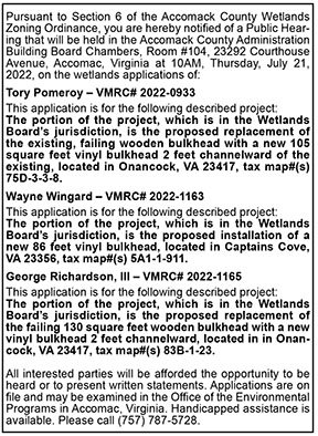 Accomack County Wetlands Zoning Ordinance 7.8, 7.15