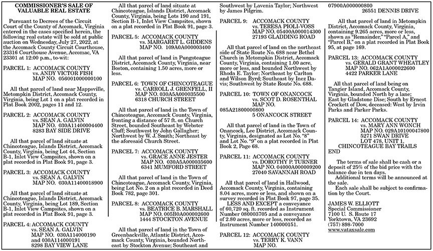 County of Accomack Commissioner’s Sale of Valuable Real Estate 7.8, 7.15, 7.22