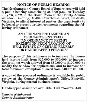 Northampton County Board of Supervisors Public Hearing on Proposed Taxation Exemption Ordinance 7.15, 7.22