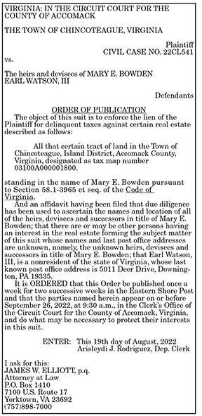 Order of Publication Bowden 8.26, 9.2