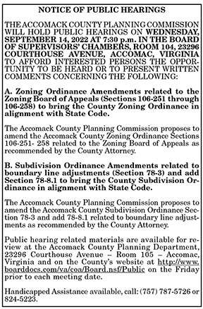 Accomack County Planning Commission Public Hearings 9.2, 9.9