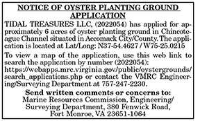 OYSTER PLANTING GROUNDS APPLICATION TIDAL TREASURES LLC 11.18, 11.25