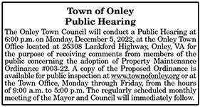 Town of Onley Public Hearing 11.18, 11.25
