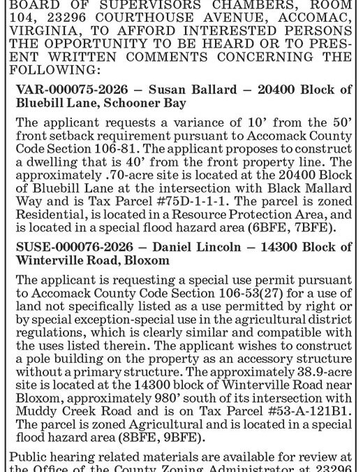 Accomack County BZA, Public Hearing, July 1